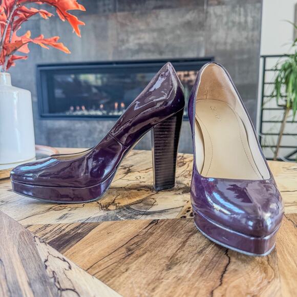 Calvin Klein Emmy Two-Toned Patent Leather Platform Heels in Plum, Women's 8.5W - Picture 7 of 10